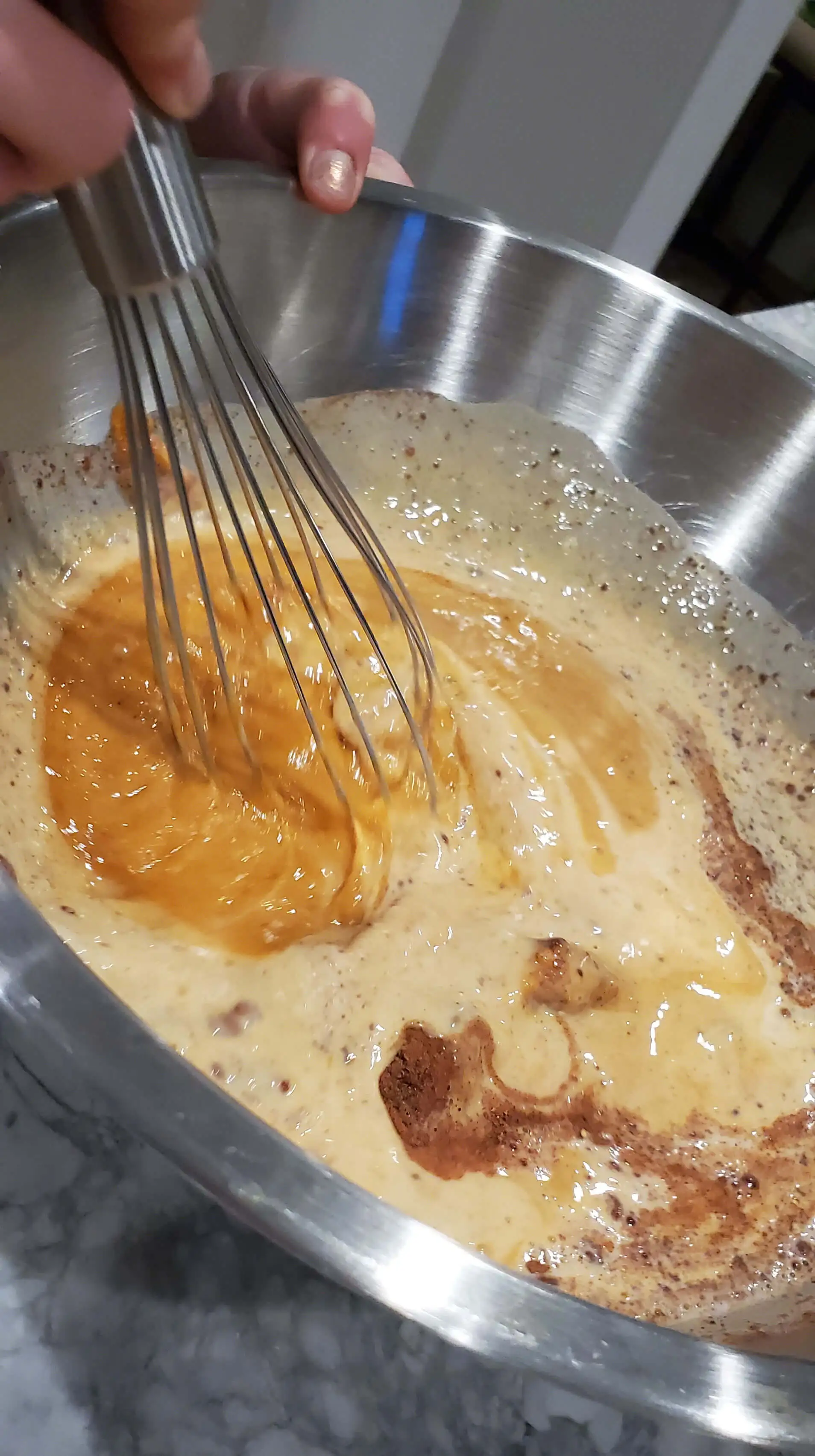 Whisking the pie filling ingredients together